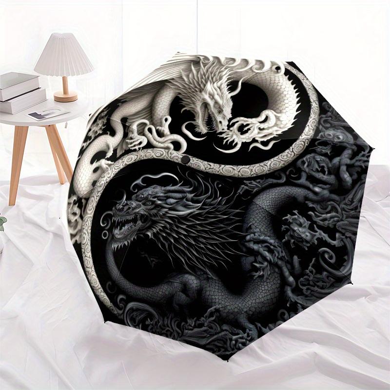 Yin Yang Dragon Circular Art Print - Decorative Wall HangingUmbrella, Portable 3-Fold Umbrella for Men & Women,Christmas Gift ES219