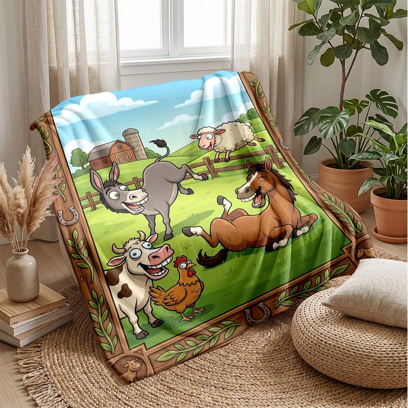 Farm Animal Friends Theme Blanket Lightweight Warm Flannel Blanket Decorative Throw Blanket for Home Decoration