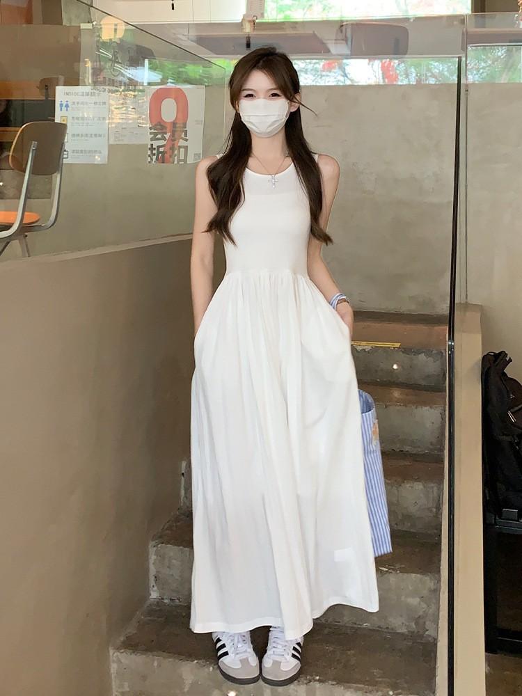 Black Sleeveless Vest Dress, New Women's High-end Hepburn Style Temperament Waist Dress, Summer