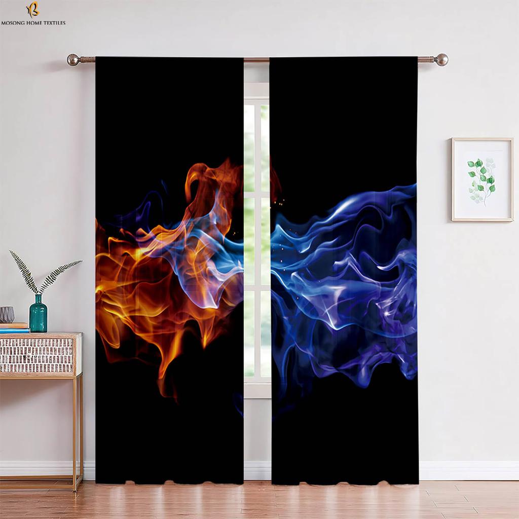 Vatten och Eld Polarvarg 3D-tryckt Gardin med Kanal för Stång Fönsterdekoration Gardin Sovrum Vardagsrum Kök Gardin 2 Delar