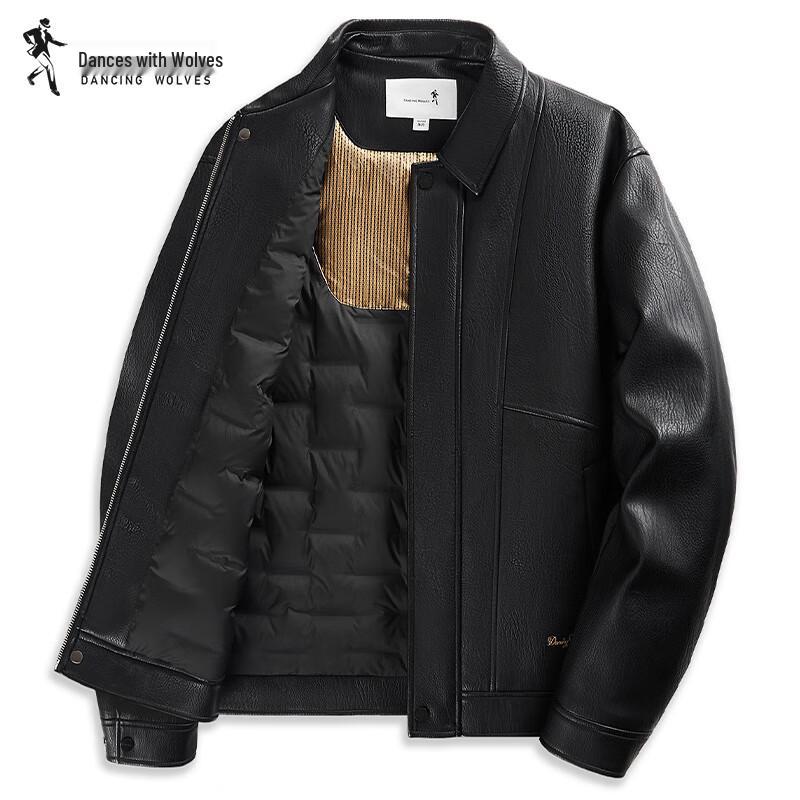 

Men s Winter Lapel PU Leather Jacket with Duck Down & Graphene XL