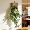 Artificial Hanging Plants with Wooden Frame Wall Hanging Faux Leaves Plants with Flowers Fake Greenery Vine for Living Room Bedroom Indoor Decor