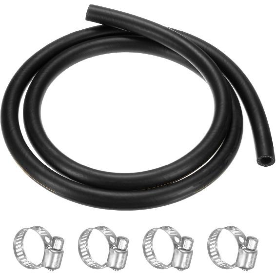 Fuel Line Hose, 6.5mm ID 13mm OD 4.9ft Length, NBR Rubber High Pressure Heat Resistant Gas Line Hose Oil Hose W 4pcs Clamps for Automotive Fuel