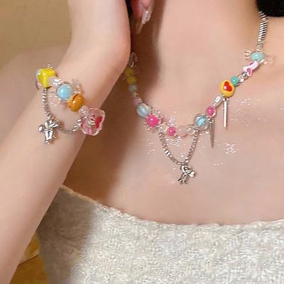 Fashion Colorful Bow Tassel Necklaces Women Sweet Cute Girls Bracelets Accessories Party Jewelry Gift