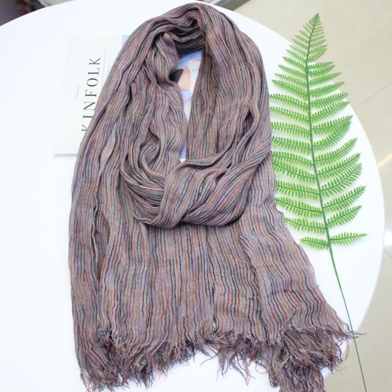 Clearance autumn and winter fashion new women's scarf literary cotton and linen rainbow strip scarf wholesale ins Korean version of thermal scarf