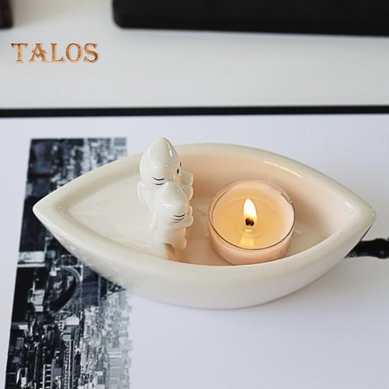 Cat Candle Holder Boat-Shaped Aromatherapy Cup Kittens Warming Paws Tea Light Holder for Home Bedroom Living Room Decor