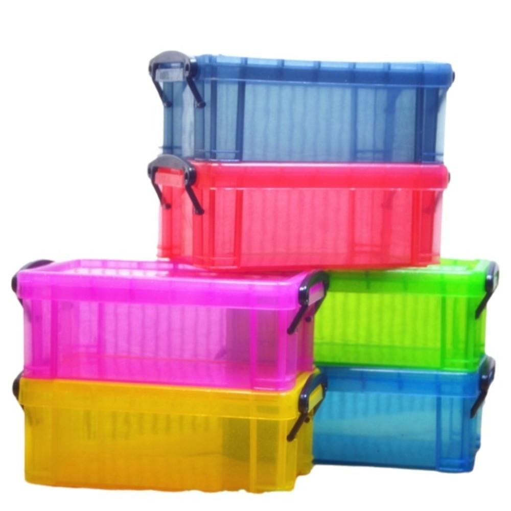 0.28 Liter Storage Box Candy Color Transparent Desktop Storage Box Mini Size Locking Lid Jewelry Storage Case Desktop Use