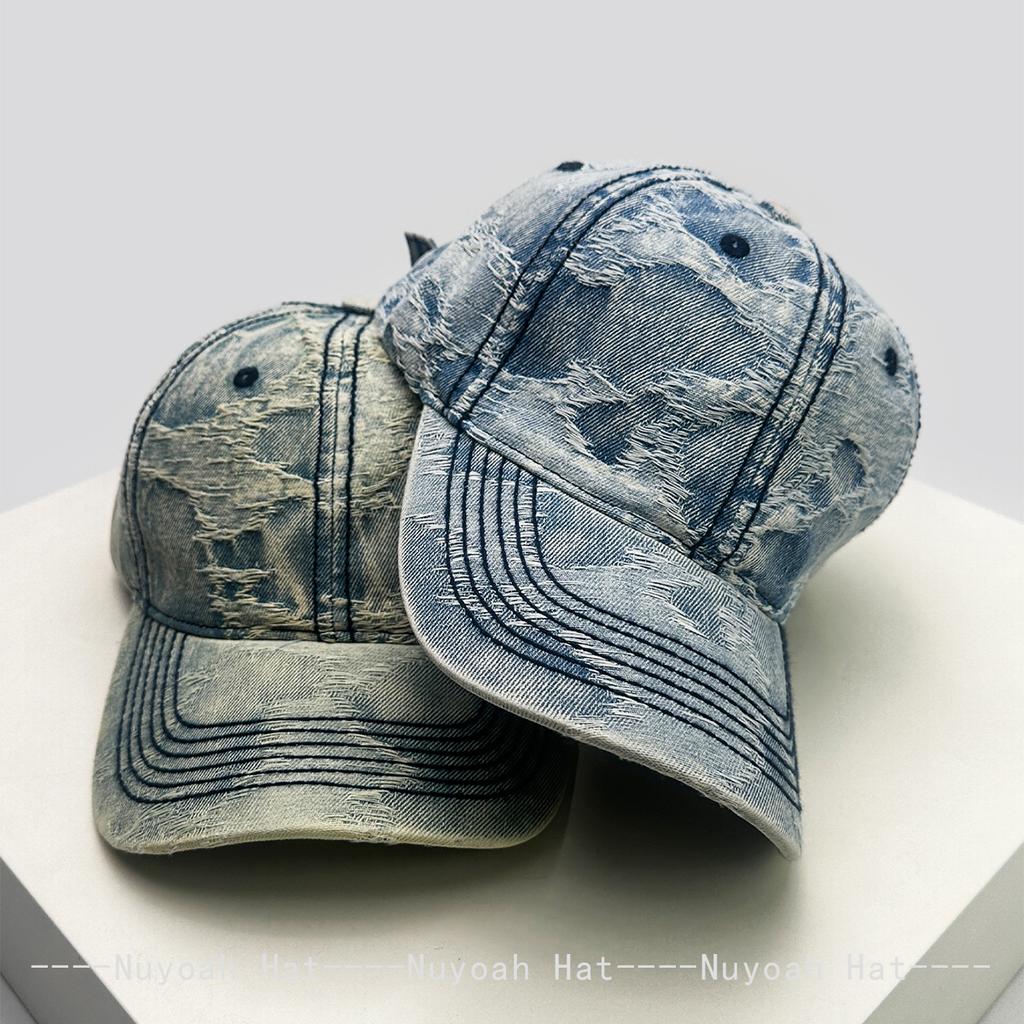 Baseball Pattern Irregular School Old Vintage American Women  Men Her Him For Fresh Caps Peaked Hats Sunshade Street Versatile Personal Denim