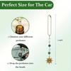 Sun Hanging Car Charm, Green And Gold Rear View Mirror Accessories Cute Boho Dangling Sun Car Decor Handmade Healing Crystals Stones Ornament Gifts