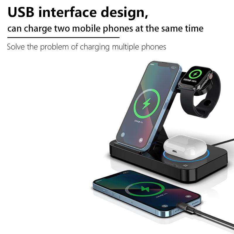 Ny Trend 15W Hurtig Trådløs Oplader Tre-i-Én Foldbar Magnetisk Suge Telefon Hovedtelefon Ur 4-i-Én Elektrisk Opladning
