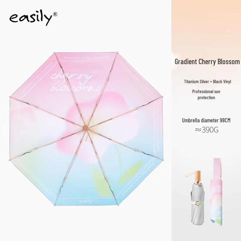 Easily UPF50+ Double Layer Titanium Silver Folding Sun Umbrella