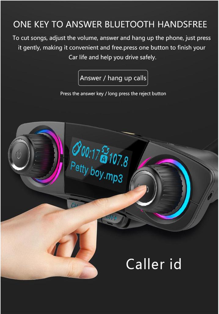 BT06 Car MP3 Bluetooth FM Transmitter with Hands-free Calling & 2.1A Fast Charging.