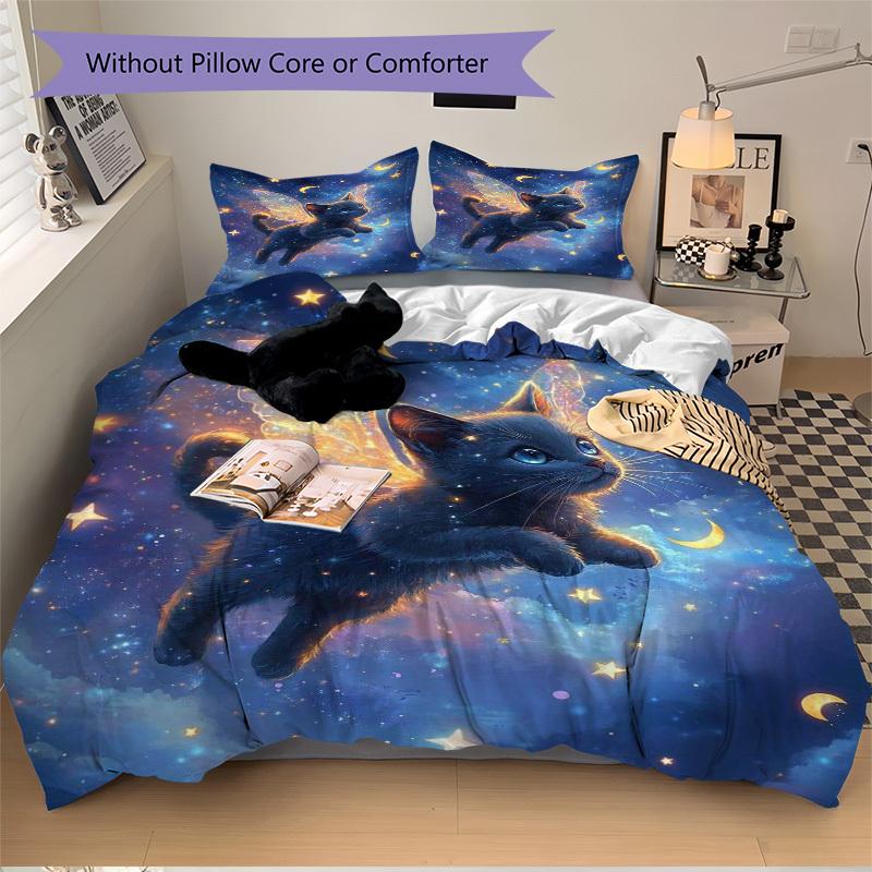 3pcs Anime Fairy Cat Bedding Set - Includes One Quilt Cover and Two Pillowcases (No Core) - Home Decor Gift for Bedroom and Guest Room Decor