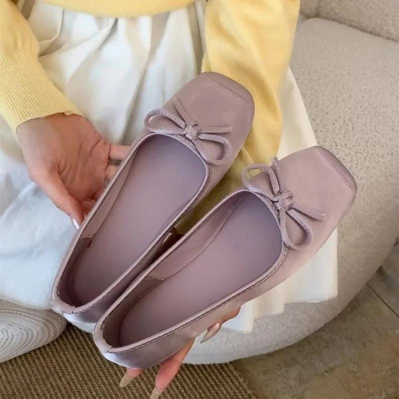 Fashion 2025 New Spring Square Toe Women Flats Shallow Slip on Ladies Casual Ballet Shoes Soft Sole Eelgant Comfortable Dress Shoes