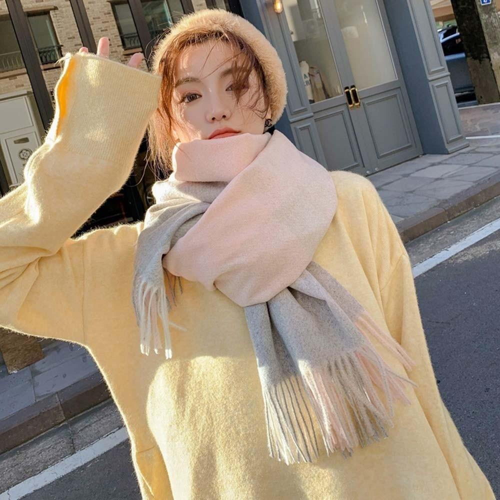 Wool Classic Plaid Scarf Soft Long Neckscarf with Tassel Large Knitted Wool Scarf  Outdoor