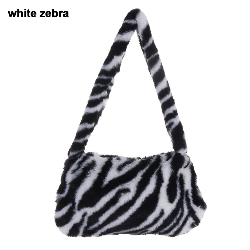 Fashion Soft Faux Fur Plush Underarm Handbag Cow Print Leopard Print Mini Shoulder Bag Faux Fur Purse