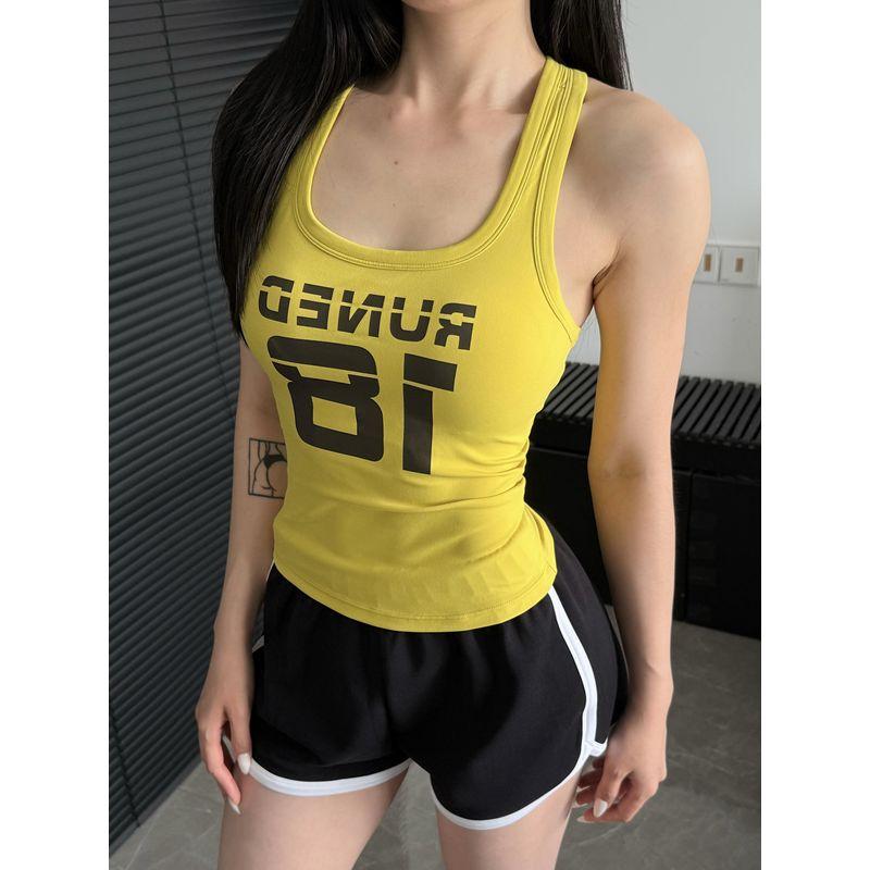 [Texture] American Sports Vest Fixed Chest Pad Nude Feel Tight Yoga Clothes Sling Sleeveless Fitness Top Women
