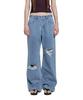 Lotaib Damage Semi-Bootcut Denim Pants - Mid Blue