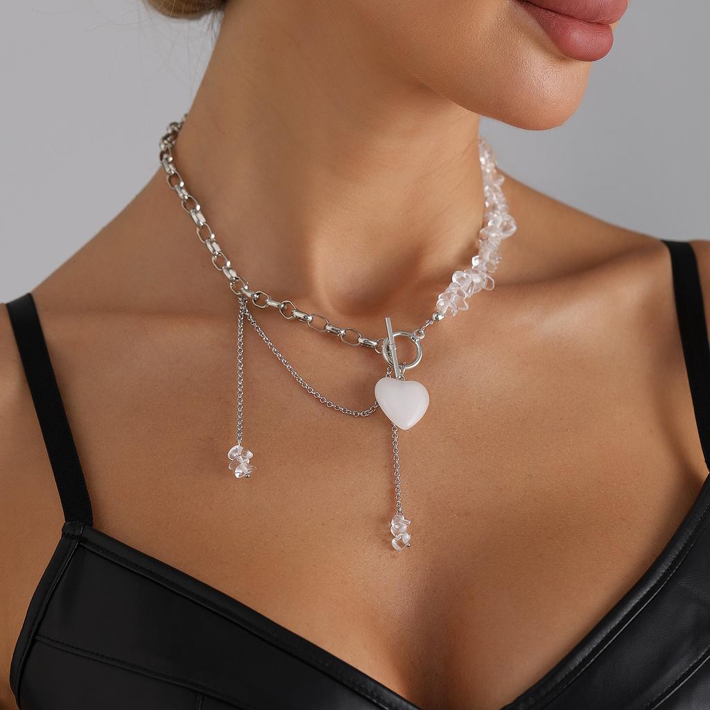 Cold feeling love necklace irregular transparent stone beaded OT stick necklace