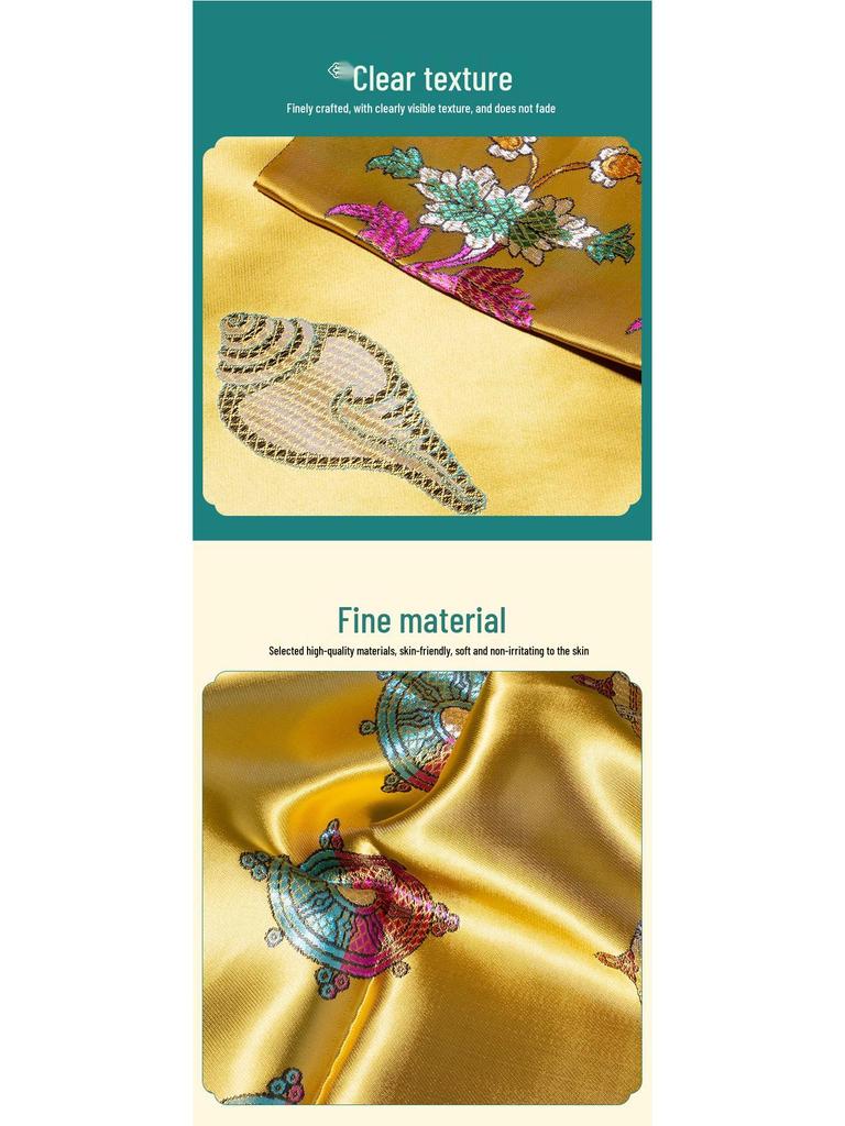 Tibetischer & Mongolischer Ritualschal mit Acht Glückssymbolen - Verdickte Fünffarbige Hada Schmuck Imitation Seide.