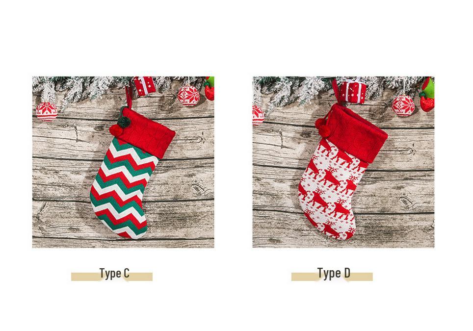 Knitted Wool Christmas Stocking - Tree Ornaments & Gift Bags for Children's Holiday Gifts & Candy
