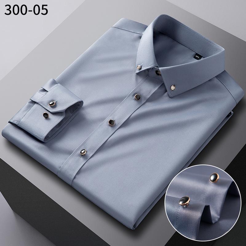 Trendy Iron-Free Slim Fit Mulberry Silk Shirt with Rhinestone Buttons and Turn-Down Collar