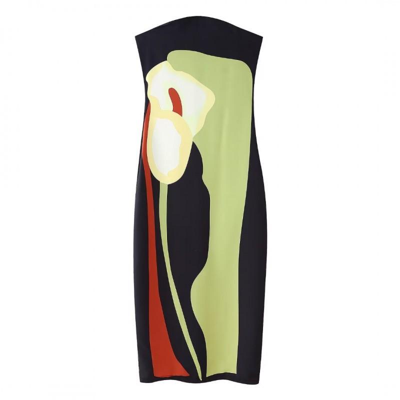 European American Women s Clothing Fashionable Temperament Printed Slim Tube Top Long Dress S