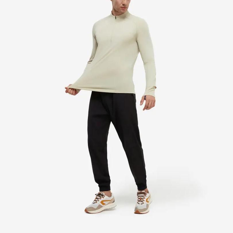 Decathlon KIPRUN 500 Series Solid Color Breathable Quick Dry Half Zipper Long Sleeve T-Shirt Men's Light Chalk Grey