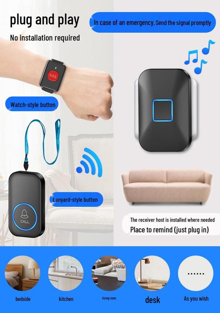 Elderly Emergency Wireless Alarm Wristband: Portable One-Button Call Watch