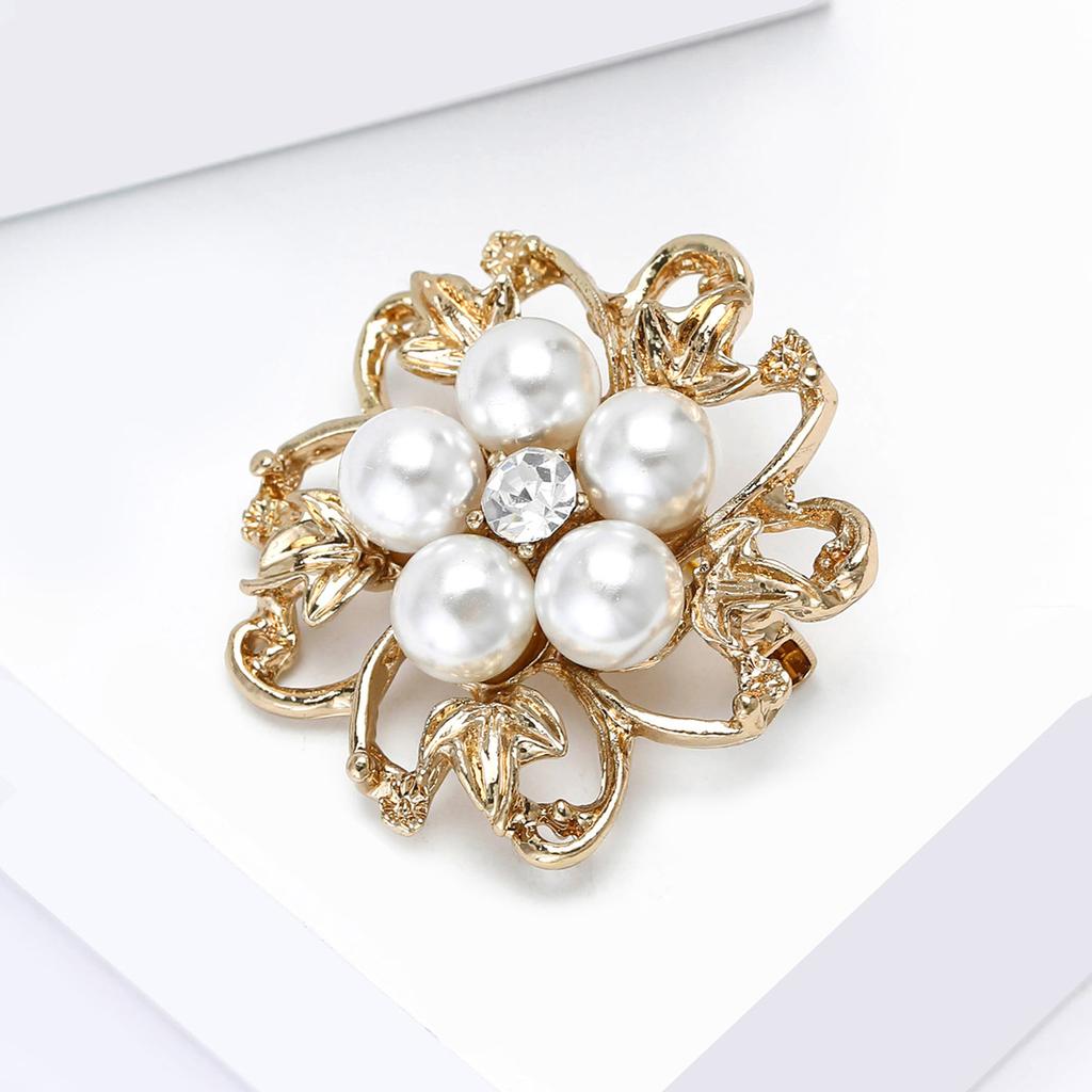 Simulation Pearl Rhinestone Brooch Women's Floral Banquet Party Suit Accessories Jewelry Birthday Gift