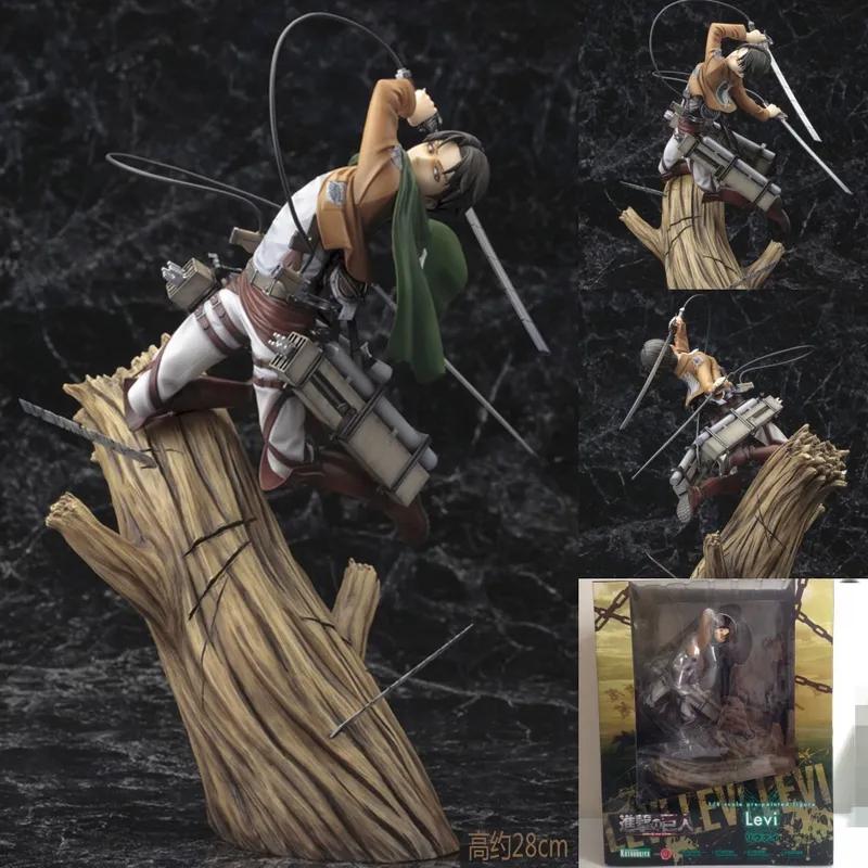 Attack On Titan Captain Levi Ackerman Action Figure Tree Stump Base Standing Battle Pose Collectible Model Desktop Decor Statue
