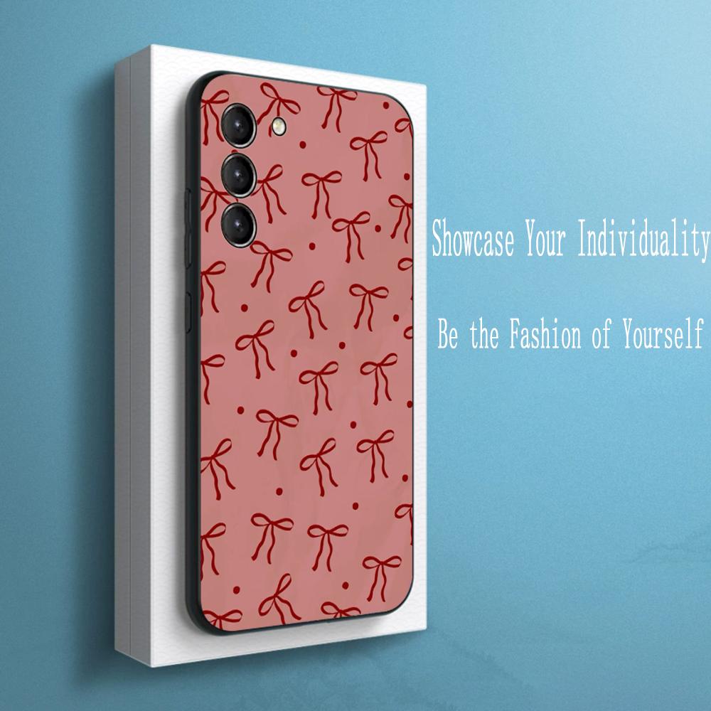 Bow Cute Pink Girly Cartoon Design Phone Case For Samsung Galaxy S26 S25 S24 S23 S22 S21 Plus Ultra Note20 Soft Black