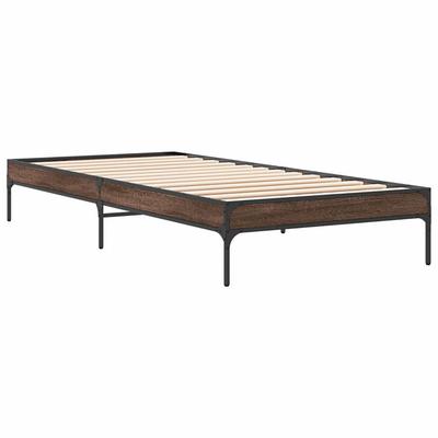 Brown Oak Effect Bed Frame 75 X 190 Cm Wood Based Material & Metal