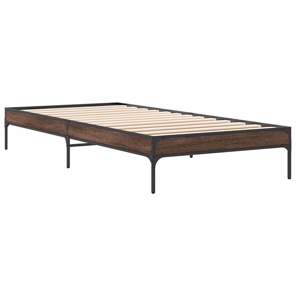 Brown Oak Effect Bed Frame 75 X 190 Cm Wood Based Material & Metal