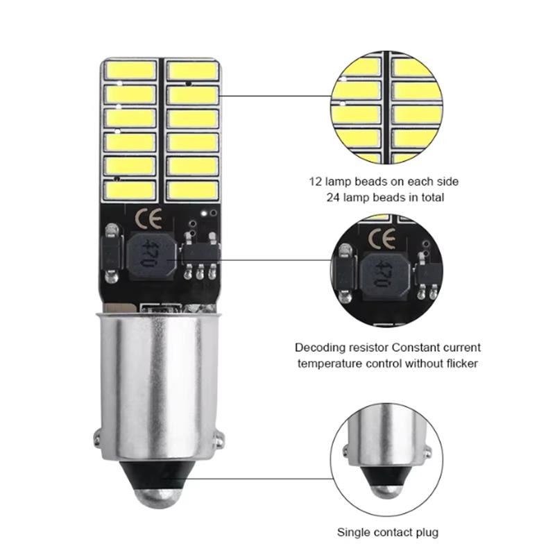 2/10pcs BA9S Car LED CANBUS Bulbs Error Free 24LED For Car Side Wedge Light Interior Signal Lamp 12v Universal White