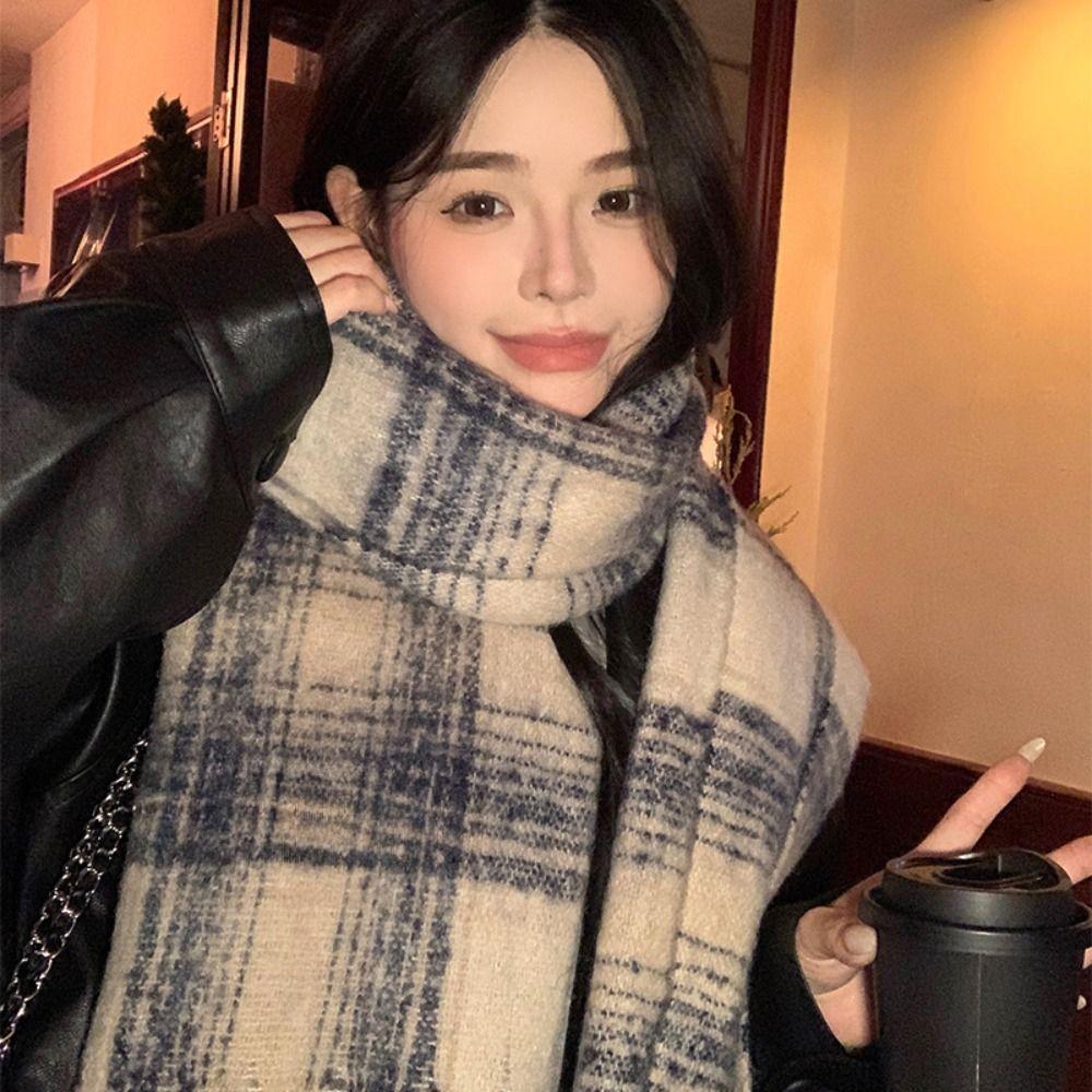 Plüsch Winter Kaschmir Schals Quaste Langer Schal Elegantes Karomuster Wollschal Student