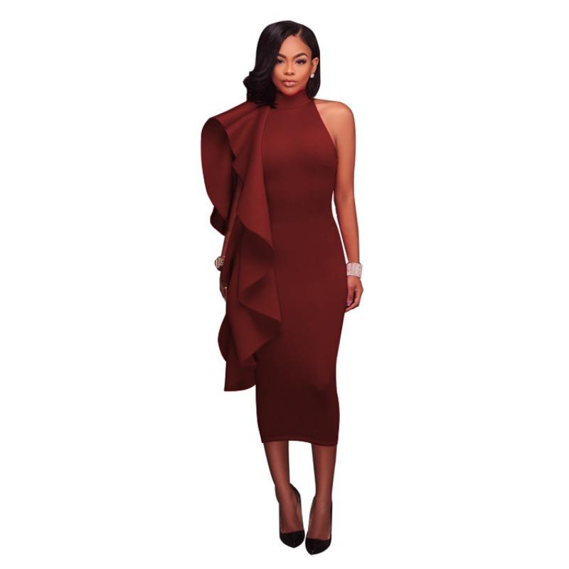 Spring and summer new women's clothing ruffle leaf edge sexy slim-fitting hip-wrapped dress, hosting evening dress