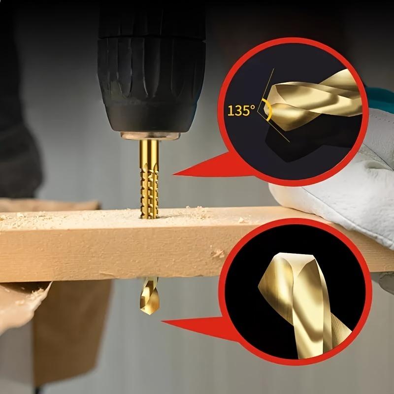 Three Piece Titanium Coated High-speed Steel Drill Fried Dough Twists, suitable for Metal, Wood and Plastic