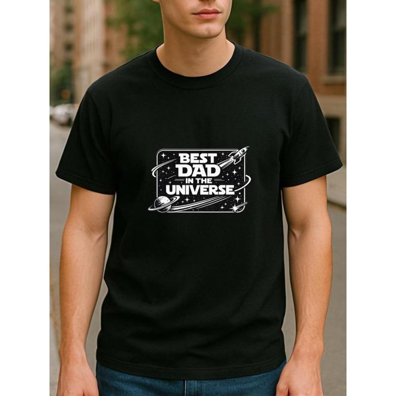 European sizes Cosmic-themed "Best Father" Text Pattern, Men's Casual Short-sleeved Round-neck Pattern Printed T-shirt
