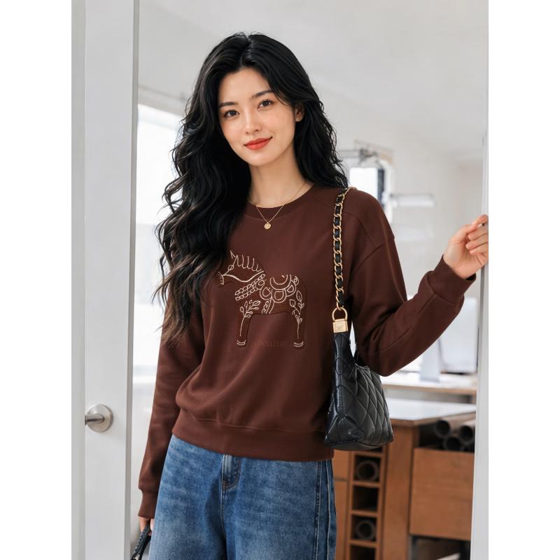 Basic House Women's Cartoon Embroidery Crew Neck Sweatshirt