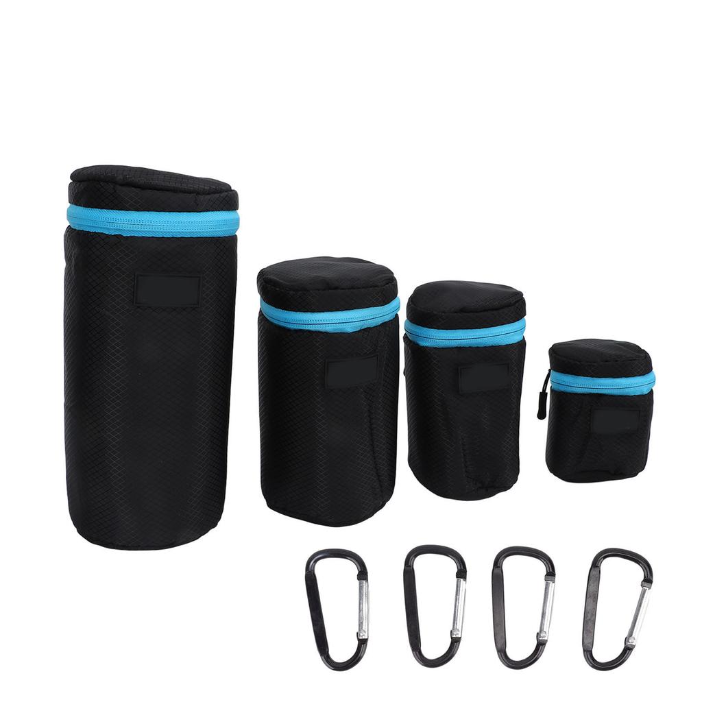 4Pcs DSLR Camera Lens Pouch Neoprene Waterproof Lens Bag Case with Zipper Metal Buckle