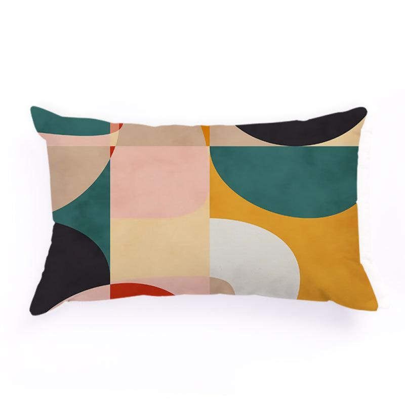 Flannel Rectangle Bedside Throw  Pillow  Case, Creative Bright Color Geometric Abstraction Pattern,