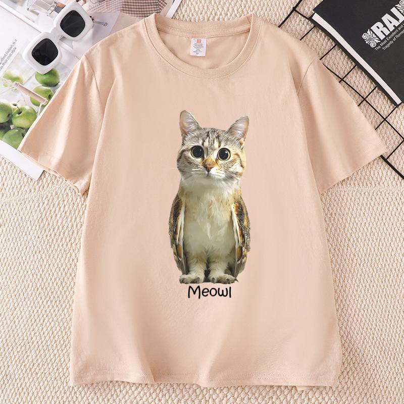 Meowl Cat Owl Tshirt Cute Cat Graphic Tee Unisex Casual Cotton Printed Short Sleeve T Shirt Crewneck Printed Tshirts