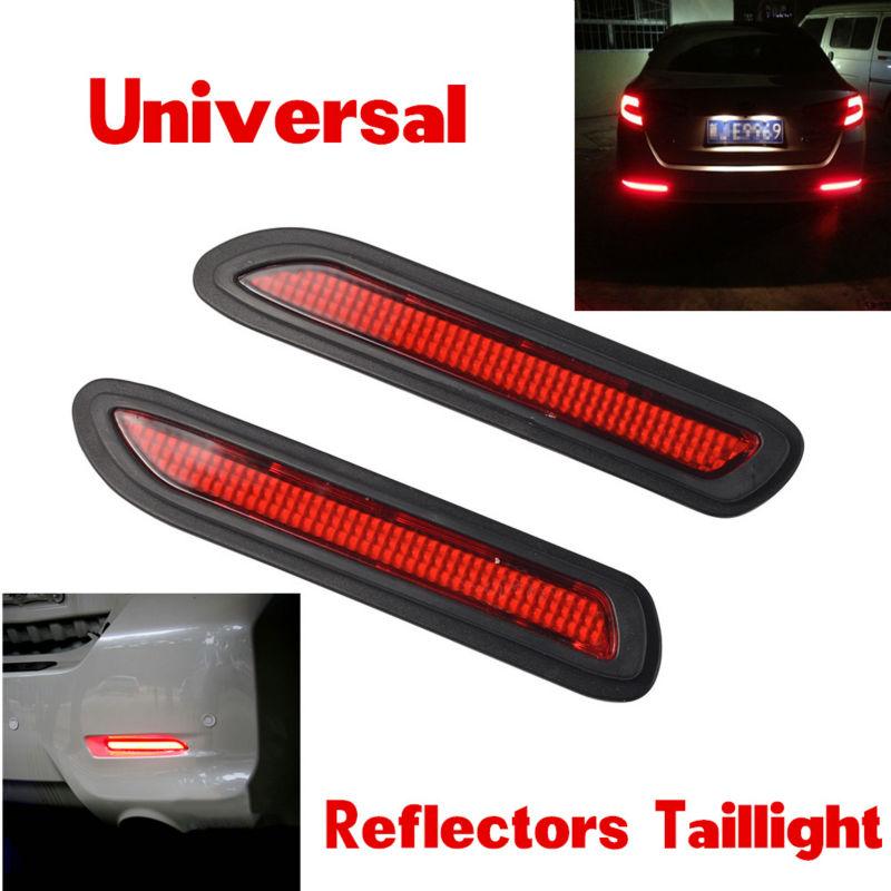 2Pcs Car Red Lens Led Rear Bumper Reflectors Brake Fog Warning Light Taillight