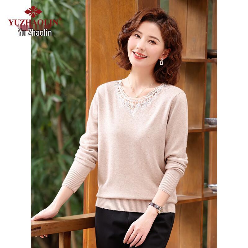 Yu Zhaolin Mid-Aged Women's Round Neck Knitted Sweater