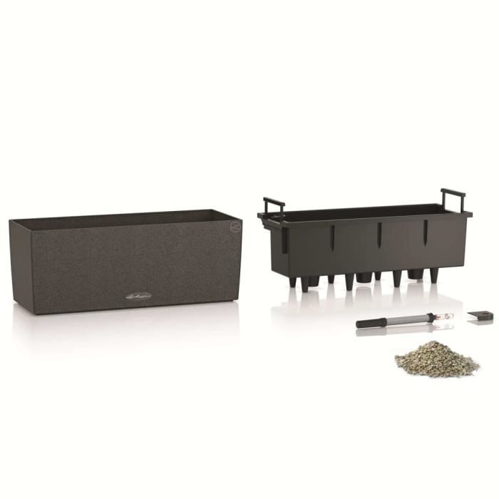 LECHUZA Jardinière Balconera Stone 50 ALL-IN-ONE - 50 X 19 X 19 Cm - Intérieur/Extérieur - Noir