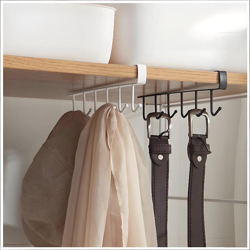 1PC 6-Hook Wall Mounted Mug Holder, No-Drill Kitchen Cup Hanger, Rustproof Stainless Steel Storage Rack for Bathroom