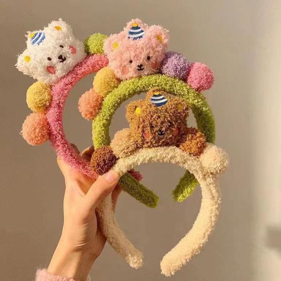 Colorful Lamb Headband Anti-Slip Soft Plush Face Washing Hair Pin Cartoon Bear Decor Makeup Hair Hoop