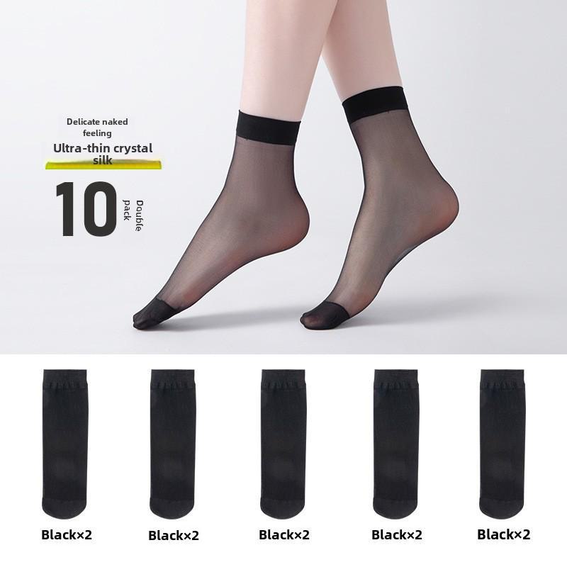 Bonas Women's Transparent Non-Slip Short Socks - Spring/Summer Thin Crystal Silk, Cotton Sole, Anti-Hook, Wear-Resistant.