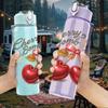 1PC Cherry Fruit Quote 750ml Color Plastic Sports Water Bottle Leakproof Flip Straw Lid Suitable for Sports Office Home Use